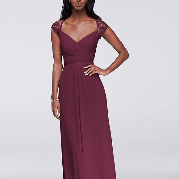 David's Bridal Dresses & Skirts - David’s Bridal Mesh Lace Cap Sleeve - Wine - 14